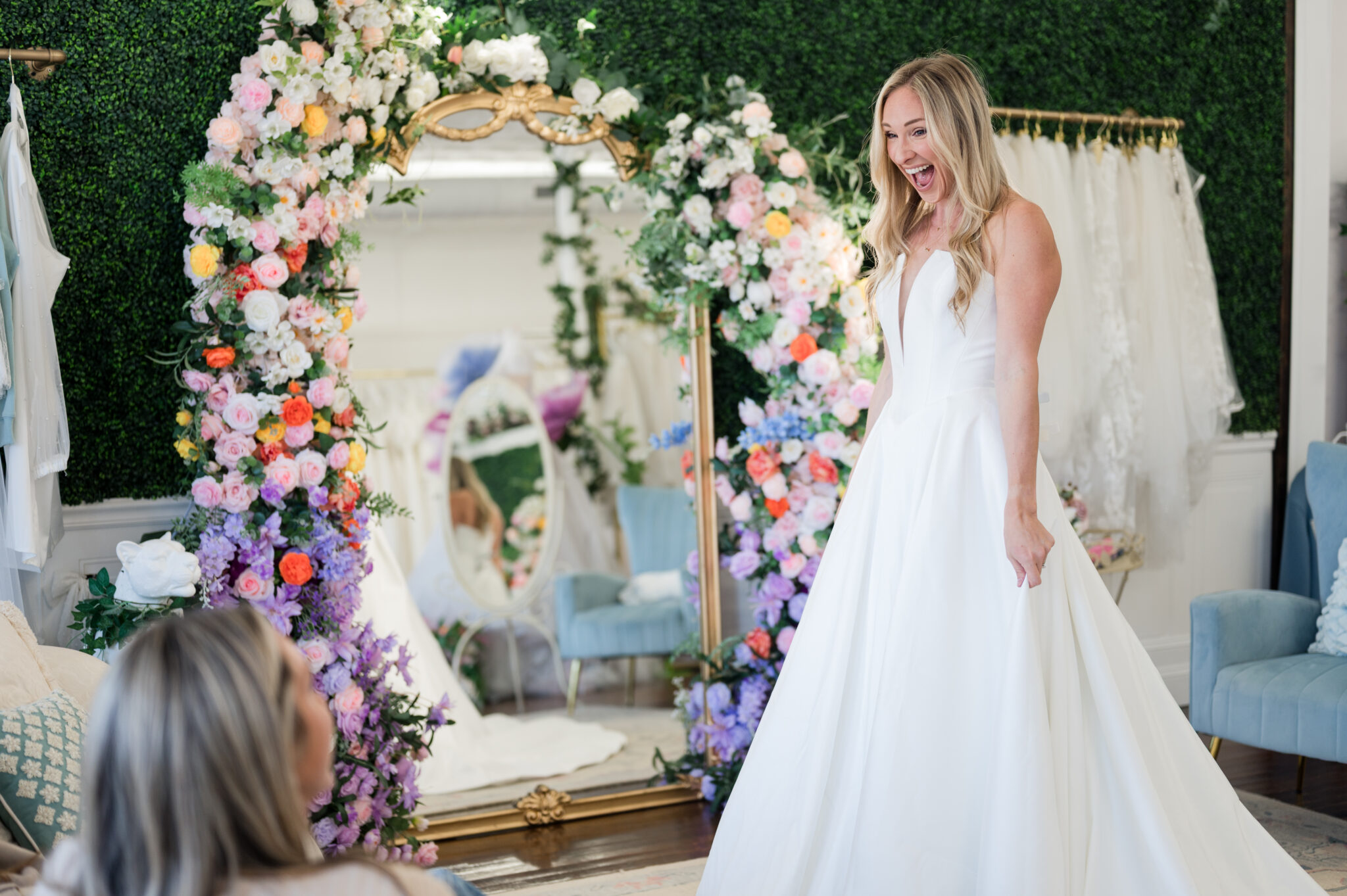 bride happy in a wedding gown at bride of the pines in aberdeen nc pinehurst nc southern pines nc fayetteville nc wendell nc